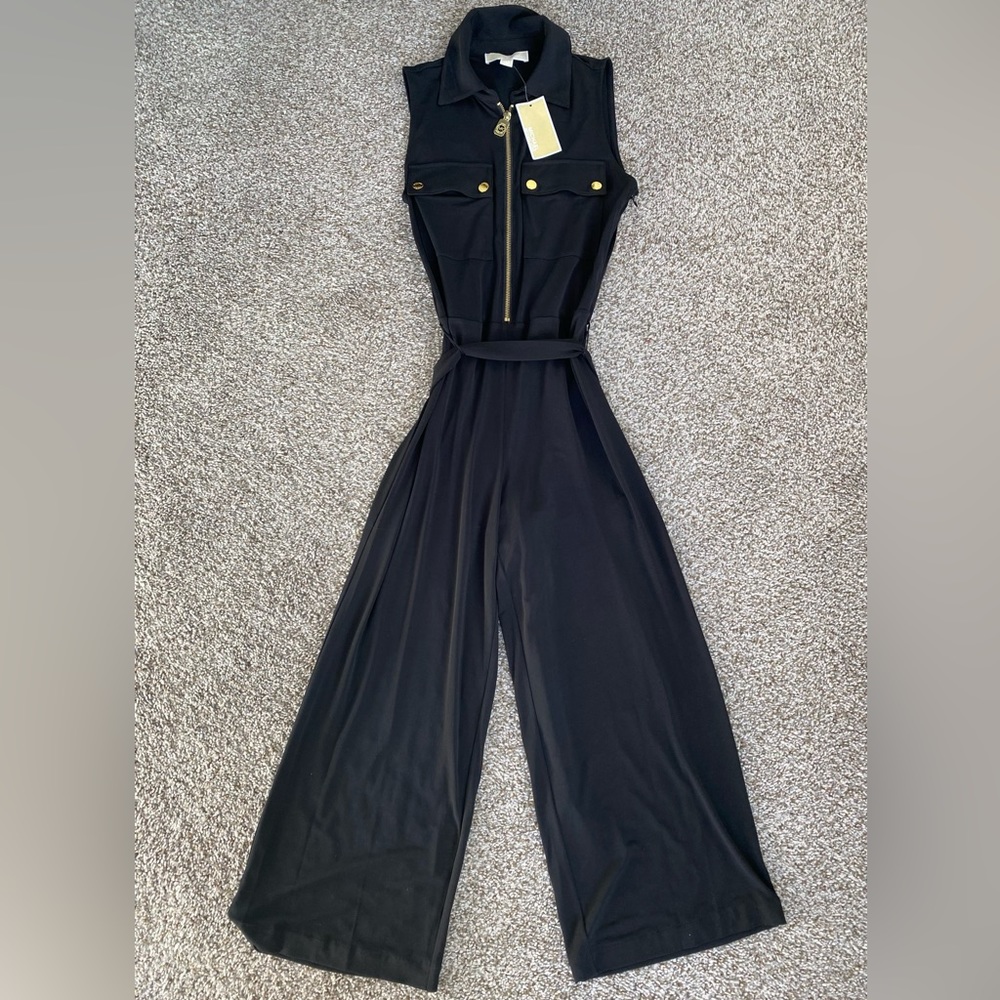 NWT Michael Kors Belted Wide Leg Sleeveless Jumpsuit Romper